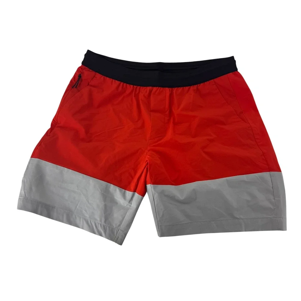 BR Sport Banana Republic Mens Red Grey Colorblock Athletic Training Shorts M